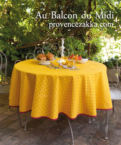 French Round Tablecloth coated or cotton Calissons yellow red